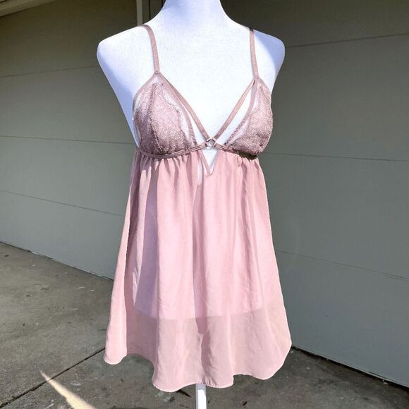Victoria’s Secret Sheer Mesh & Lace Babydoll Cami in Blush Pink - Size L - Picture 1 of 9
